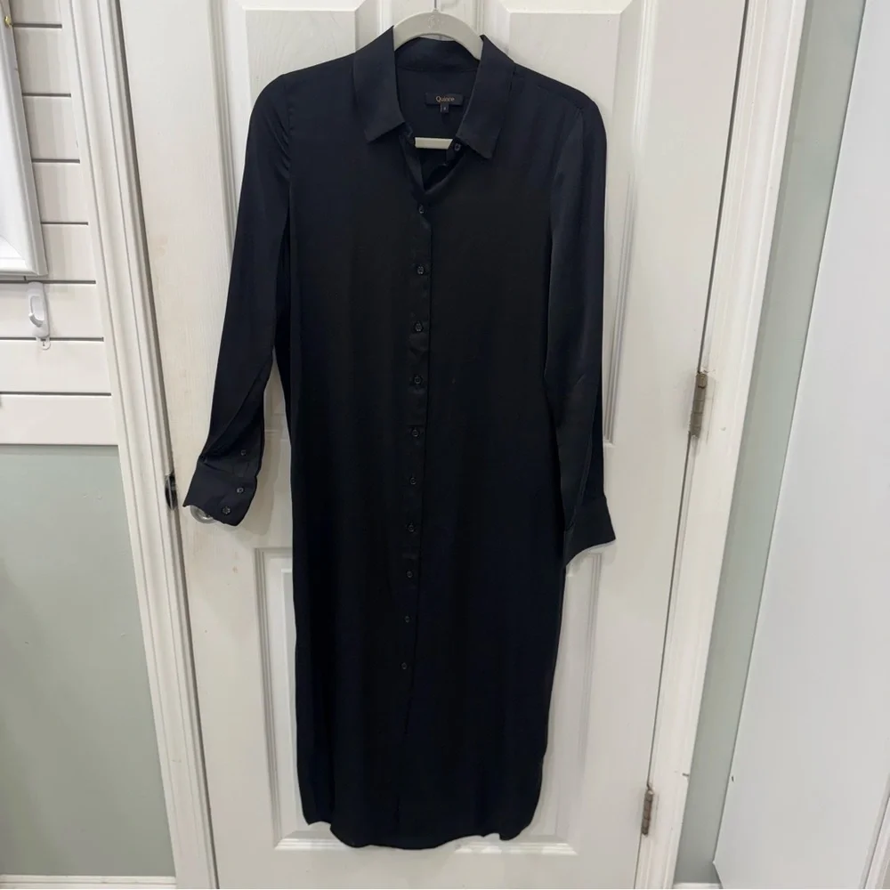 Quince black stretch washable silk shirtdress size small- NWOT - Picture 15 of 16